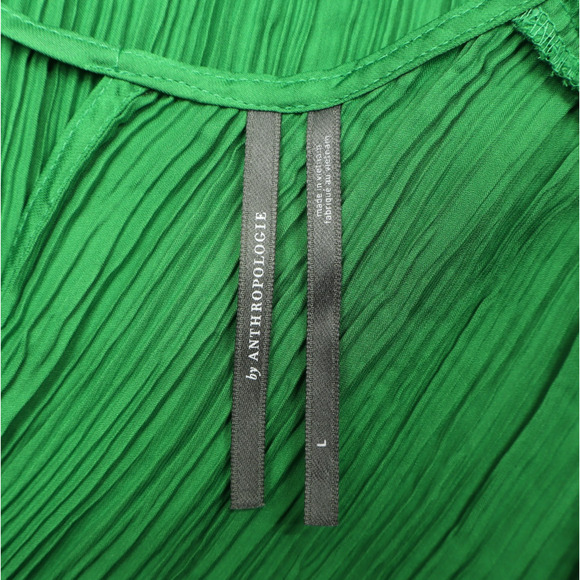 Anthropologie Women's Green V-Neck Pleated Midi Dress Sz L - Picture 6 of 10